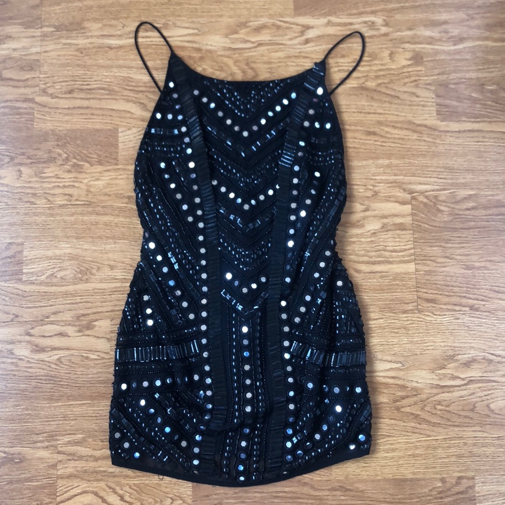 Black beaded mini dress